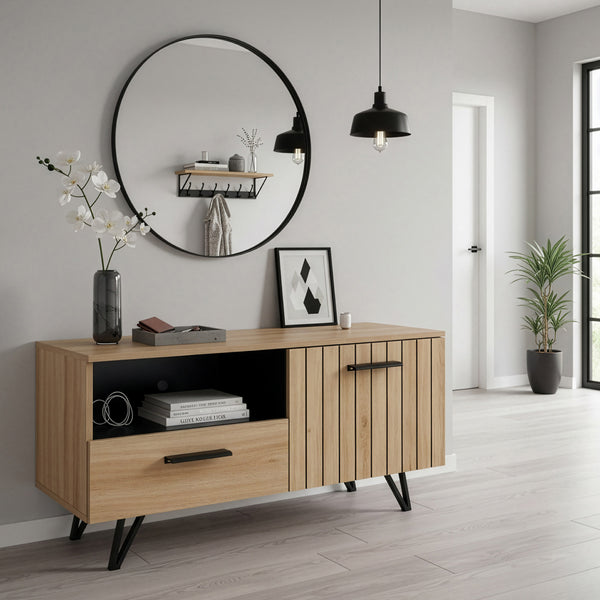 Tv-meubel Noppen eikenkleurig en zwart [en.casa]