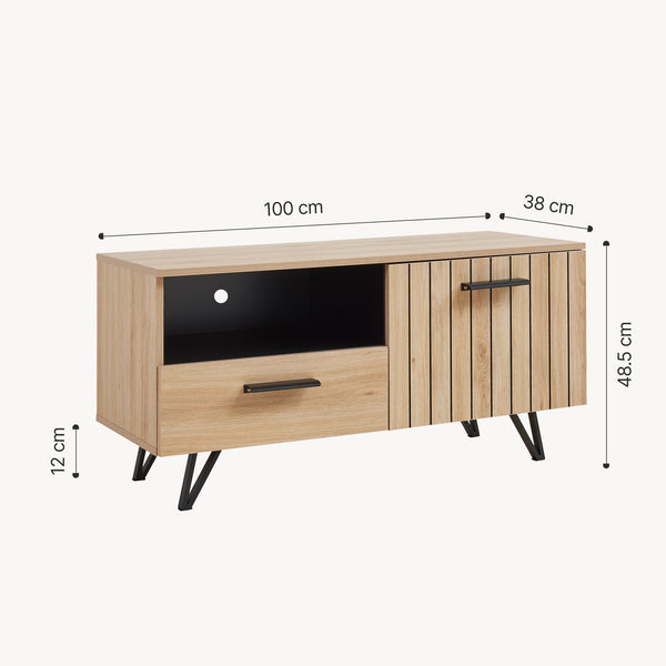 Tv-meubel Noppen eikenkleurig en zwart [en.casa]