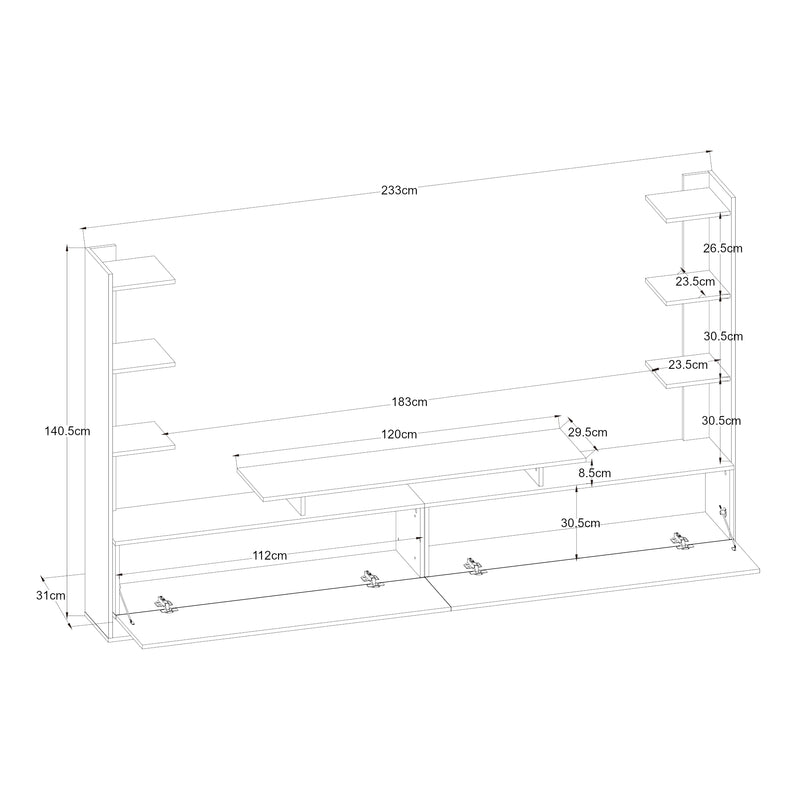 Maatschets Tv-meubel Rauki tv-kast met zijrekken 233x31x140 cm [en.casa]