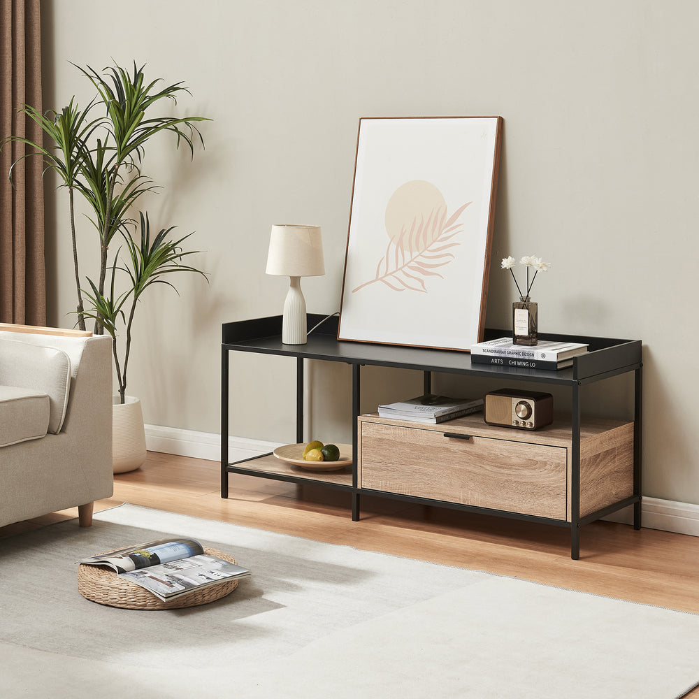 Fernsehtafel Belana 120x40x54 cm Zwart/Eikenlook [en.casa] - premiumXL