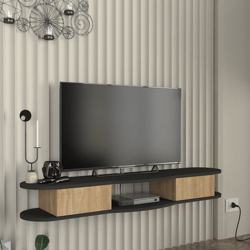 TV - Lowboard hangend Nyskiri 150x35x19 cm Antraciet/Eikenlook [en.casa] - premiumXL