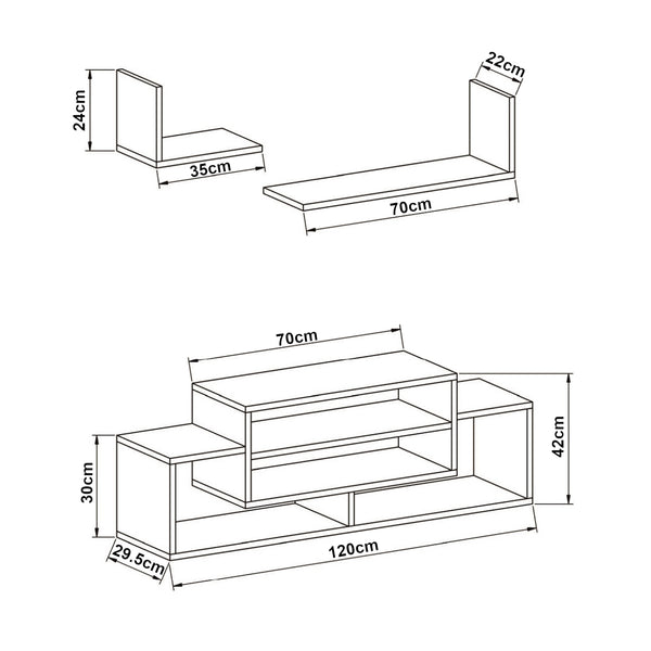 [en.casa] TV meubel met wandplanken Kinn - 2 varianten