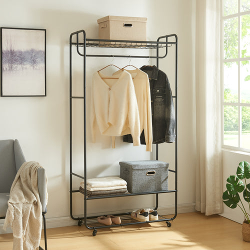 Verrijdbare garderobestandaard Vestvågøy 176x90x40 cm Zwart [en.casa] - premiumXL