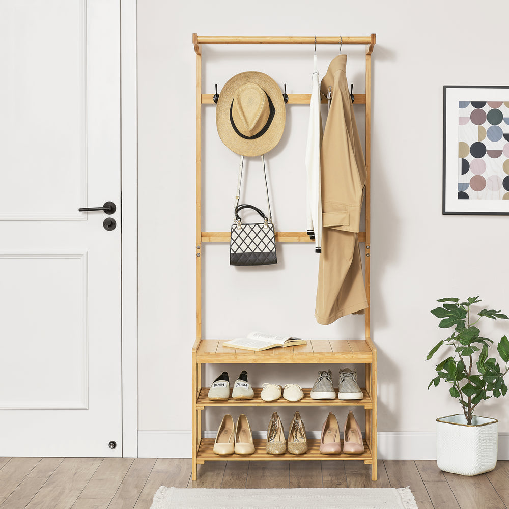 Garderobenständer Tornio 168 x 70 x 35 cm uit bamboe natuur [en.casa] - premiumXL