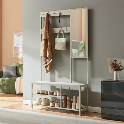 Kapstok Napinerg met spiegel schoenenrek en zitbank [en.casa]