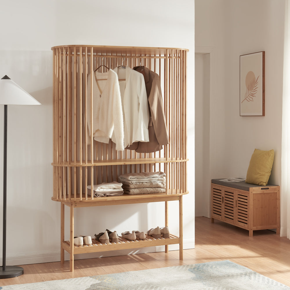 [en.casa] Kledingkast Pomarkku open kast 181x120x45 cm bamboe