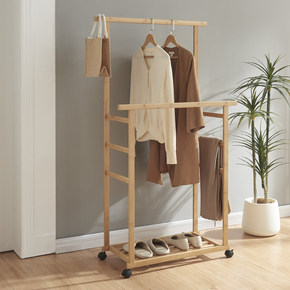 Rollbare garderobestandaard Ilmajok bamboe [en.casa] - premiumXL