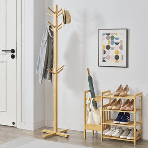 Garderobenständer Jämsä 176 x 38 x 38 cm 12 haken bamboe natuur [en.casa] - premiumXL