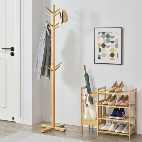 Garderobenständer Jämsä 176 x 38 x 38 cm 12 haken bamboe natuur [en.casa] - premiumXL
