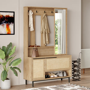 Kompaktgarderobe Kvænangen 78x112x36 cm Eiken/Rattanlook [en.casa] - premiumXL