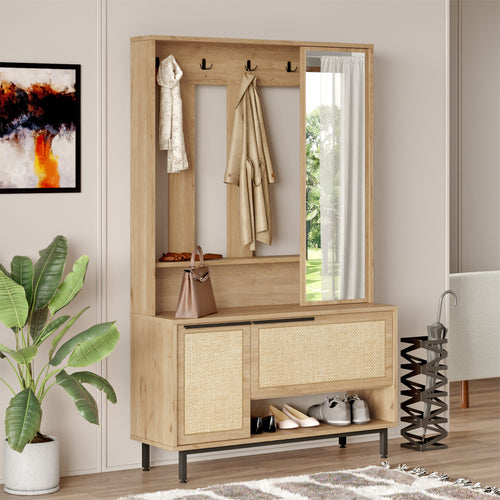 Kompaktgarderobe Kvænangen 78x112x36 cm Eiken/Rattanlook [en.casa] - premiumXL