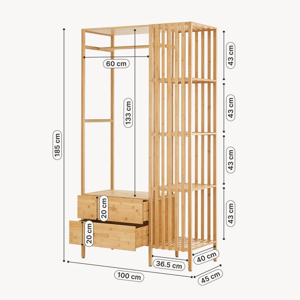 Kledingkast Varanger bamboe open kast 185x100x45 cm naturel [en.casa]