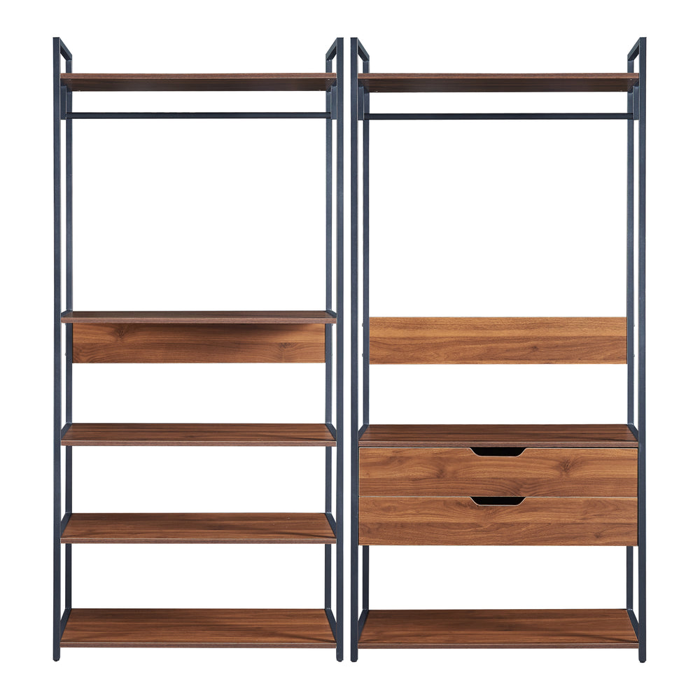 Kledingkast Larem open kast set zwart en walnootkleurig [en.casa]