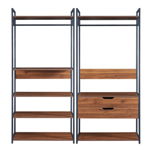 Kledingkast Larem open kast set zwart en walnootkleurig [en.casa]