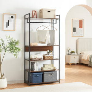 Kledingkast Larem open kast set zwart en walnootkleurig [en.casa]