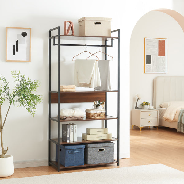 Kledingkast Larem open kast set zwart en walnootkleurig [en.casa]
