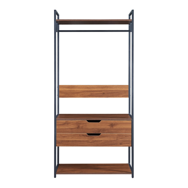 Kledingkast Larem open kast set zwart en walnootkleurig [en.casa]
