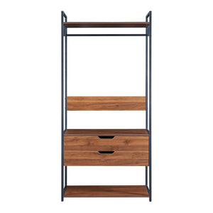Kledingkast Larem open kast set zwart en walnootkleurig [en.casa]
