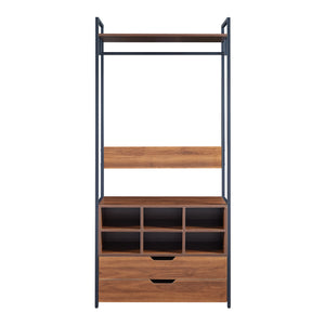 Kledingkast Larem open kast set zwart en walnootkleurig [en.casa]