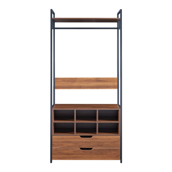 Kledingkast Larem open kast set zwart en walnootkleurig [en.casa]