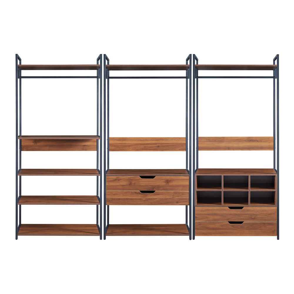 Kledingkast Larem open kast set zwart en walnootkleurig [en.casa]