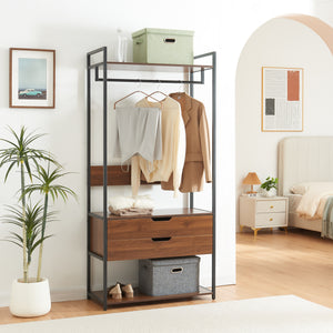 Kledingkast Larem open kast set zwart en walnootkleurig [en.casa]