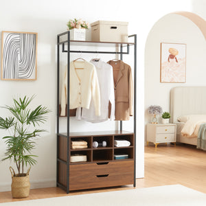 Kledingkast Larem open kast set zwart en walnootkleurig [en.casa]