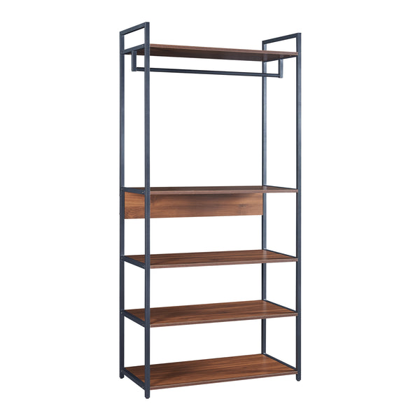 Kledingkast Larem open kast set zwart en walnootkleurig [en.casa]