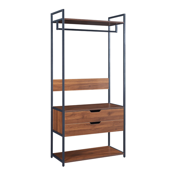 Kledingkast Larem open kast set zwart en walnootkleurig [en.casa]