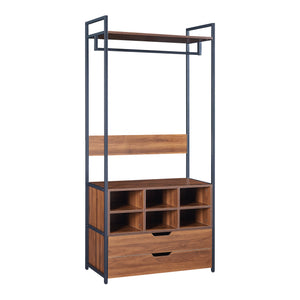 Kledingkast Larem open kast set zwart en walnootkleurig [en.casa]