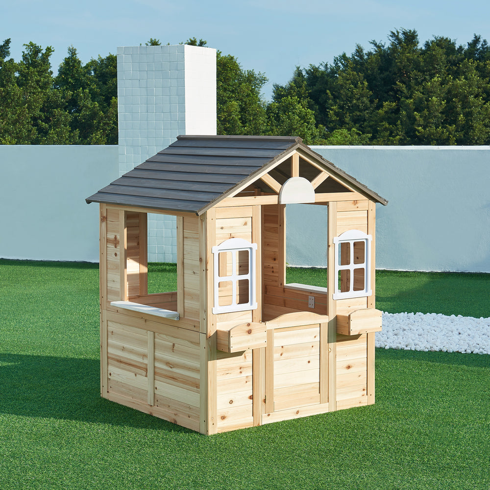 Houten speelhuis Acciano 131x113x97 cm naturel en grijs casa.pro