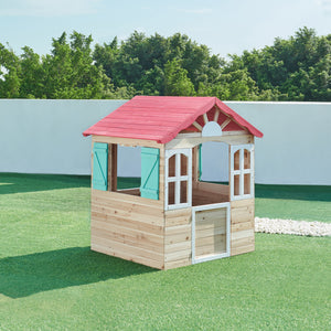 Speelhuis Lulä houten kinderhuisje voor buiten naturel rood wit groen casa.pro