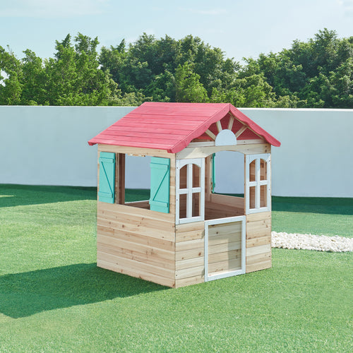 Speelhuis Lulä houten kinderhuisje voor buiten naturel rood wit groen casa.pro