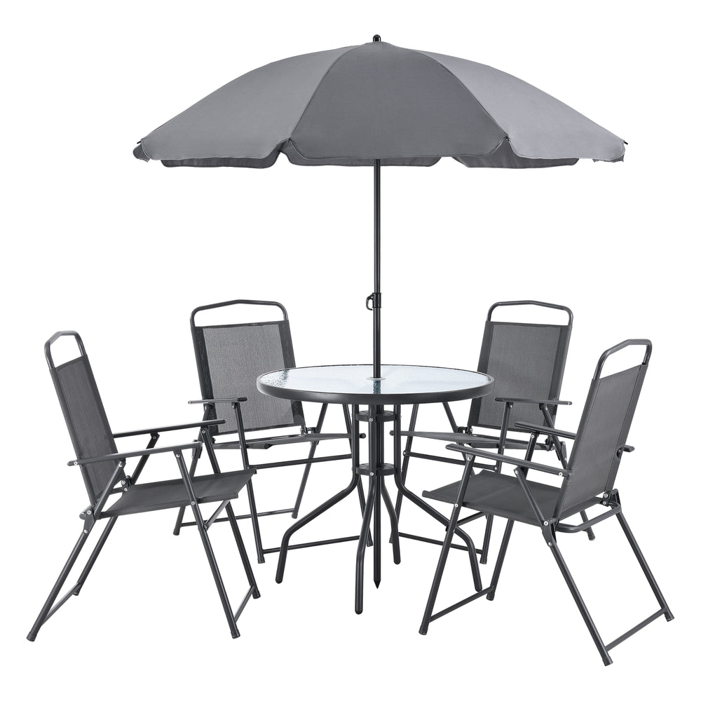 Tuinmeubelen - Set Milagro stoelen met tafel 4 stoelen en parasol Zwart Donkergrijs en.casa - premiumXL