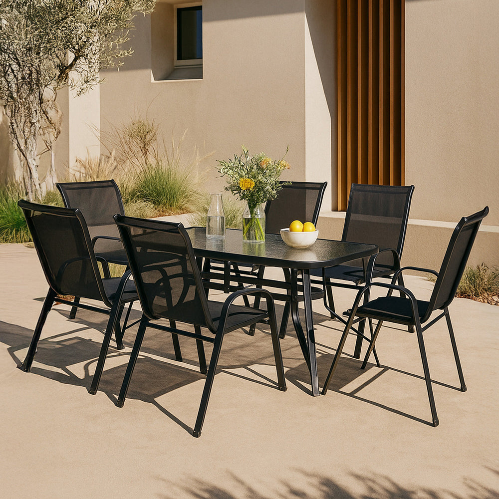 casa.pro Tuinset Aradeo 7-delig tuintafel met tuinstoelen zwart