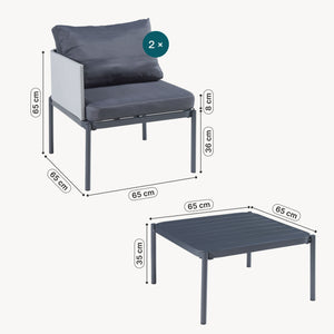 Tuinset Accettura 3-delig tuintafel met 2 tuinstoelen grijs casa.pro