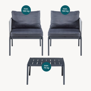 Tuinset Accettura 3-delig tuintafel met 2 tuinstoelen grijs casa.pro