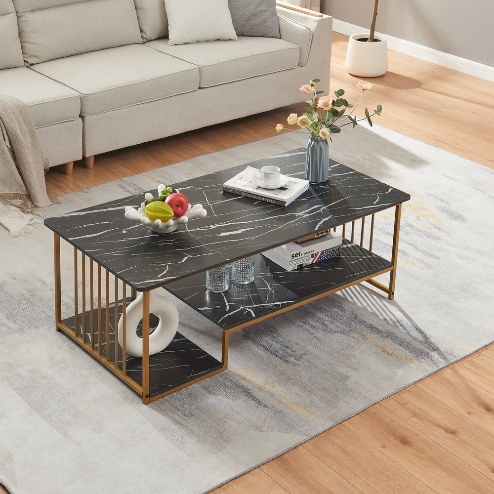 Salontafel Klibro rechthoekig tafelblad met 2 legplanken 120x60x42 cm [en.casa]
