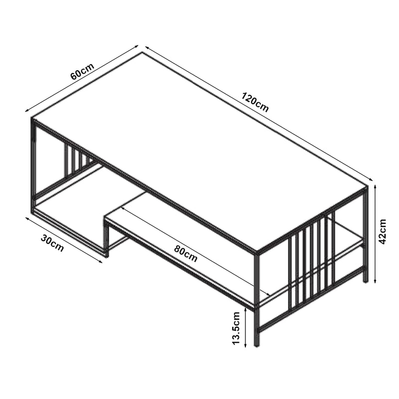 Maatschets Salontafel Klibro rechthoekig tafelblad met 2 legplanken 120x60x42 cm [en.casa]