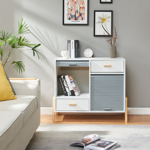 Dressoir Kvaefjord kast met jaloeziedeuren en lades wit grijs en naturel [en.casa]