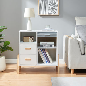 Dressoir Kvaefjord kast met jaloeziedeuren en lades wit grijs en naturel [en.casa]