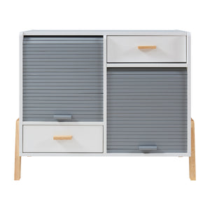 Dressoir Kvaefjord kast met jaloeziedeuren en lades wit grijs en naturel [en.casa]