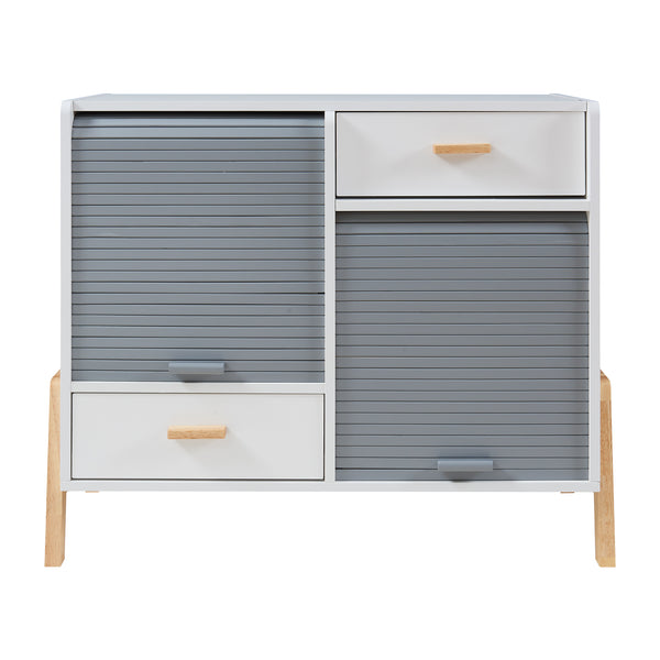 Dressoir Kvaefjord kast met jaloeziedeuren en lades wit grijs en naturel [en.casa]