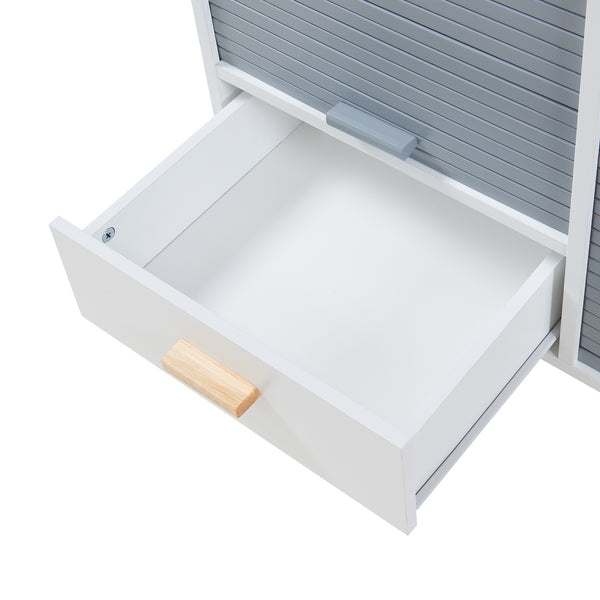 Dressoir Kvaefjord kast met jaloeziedeuren en lades wit grijs en naturel [en.casa]