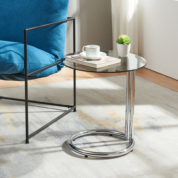 Bijzettafel Ylivieska rond met glasplaat 46x45 cm [en.casa]