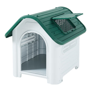 Hondenhok Bello kunststof hondenhuis weerbestendig wit en grijs [en.casa]