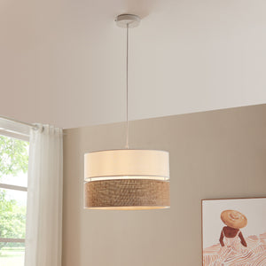 Hanglamp Barton E27 stoffen lampenkap wit en linnenlook lux.pro