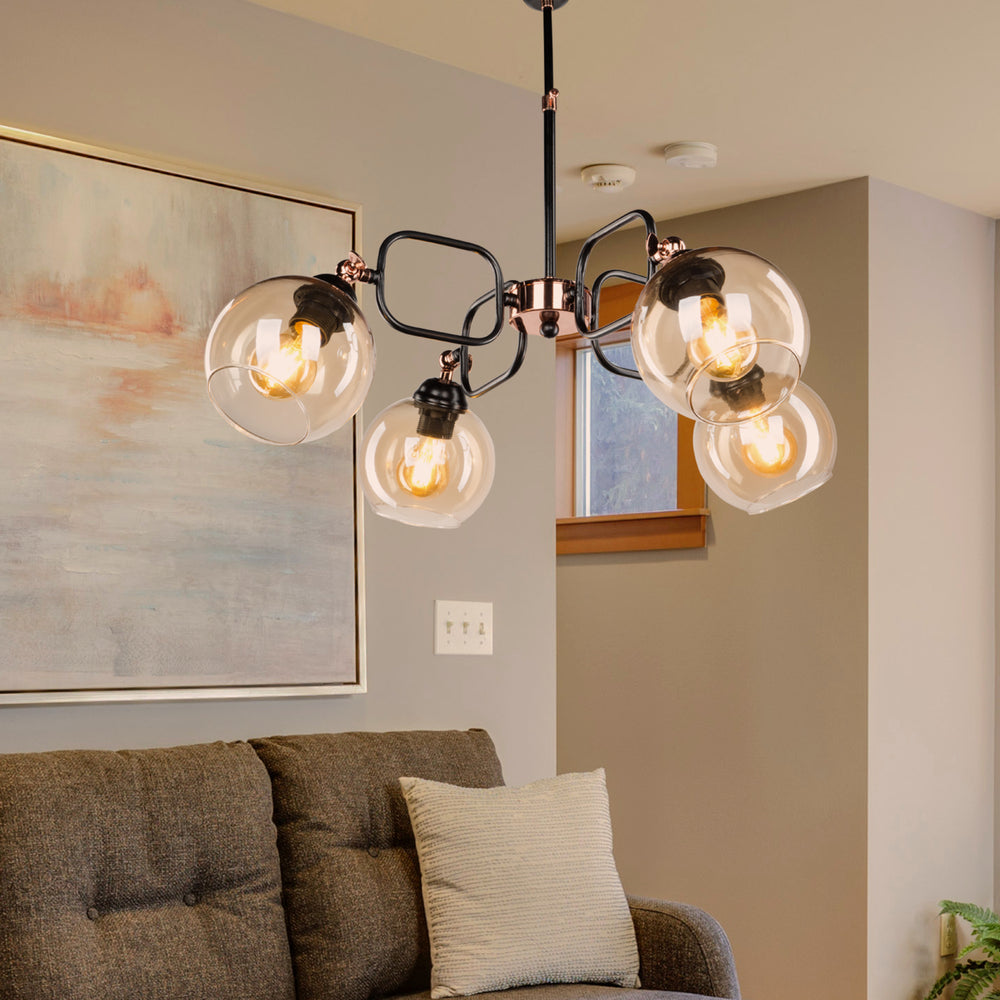 Hängeleuchte Crawley 4xE27 Metaal Glas Zwart / Koperkleurig [lux.pro] - premiumXL