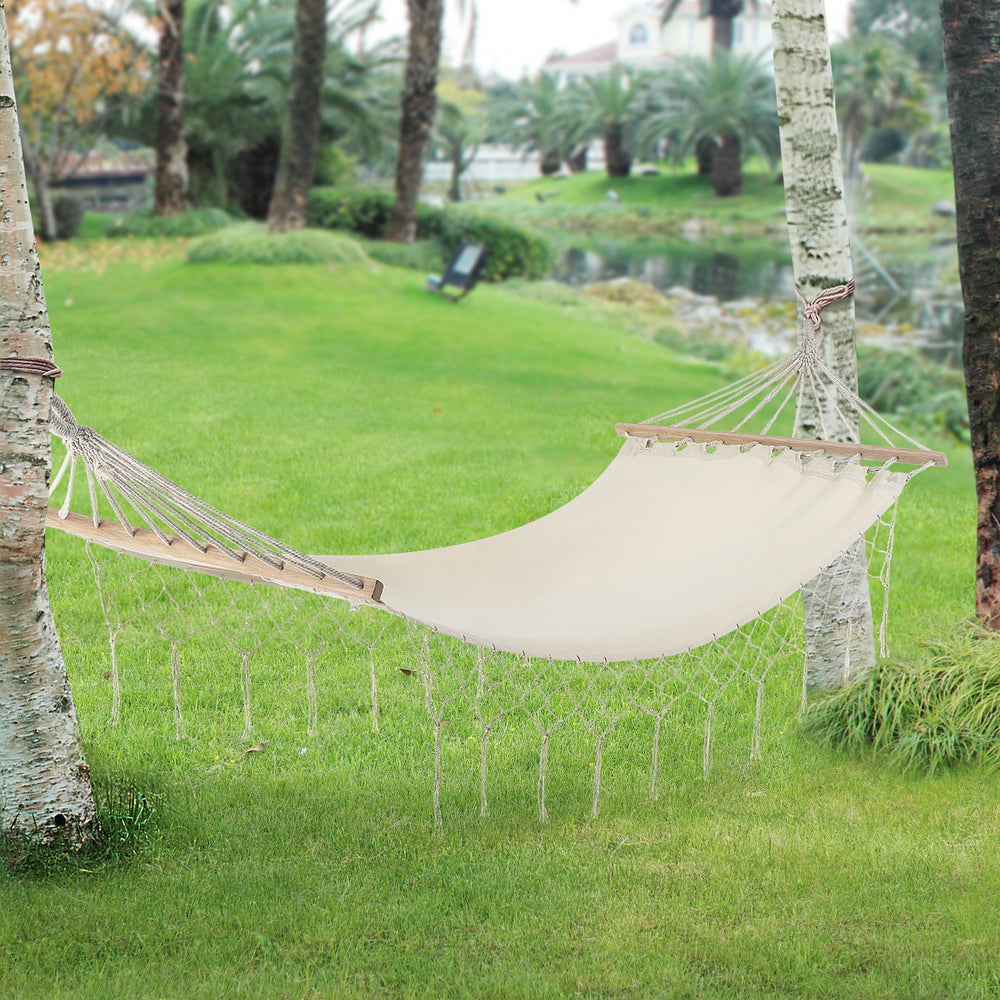 Katoenen hangmat tot 150 kg 275x80 - ligvlak 180x70 creme 