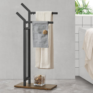 Handdoekhouder Telavi Staal 88x40x20cm Zwart / Hout - Look [en.casa] - premiumXL